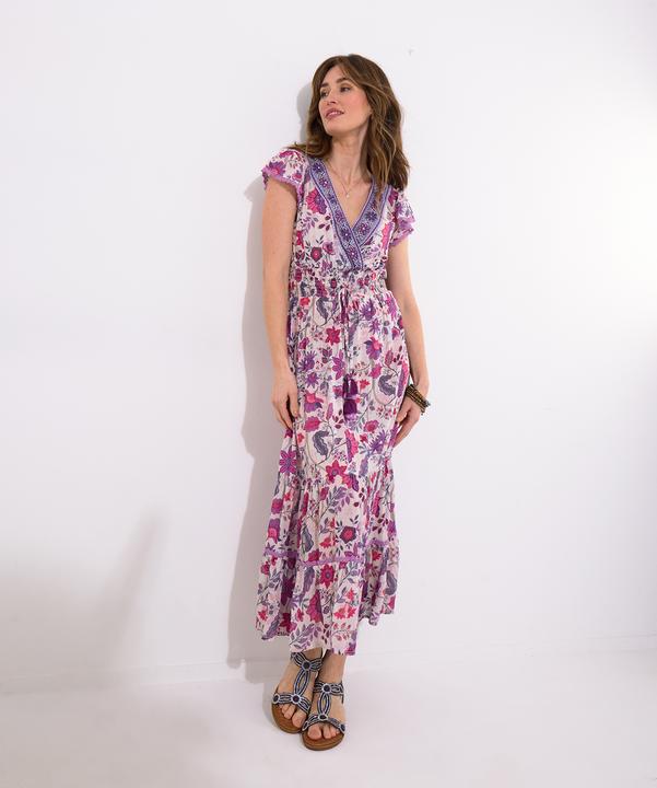 Produktbild Joe Browns Border Print Floral Shirred Waist V-Neck Tassel Dress (10)