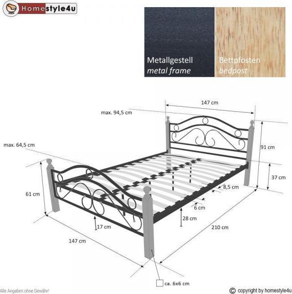 Produktbild Homestyle4u Mettalbett Doppelbett (140 x 200 cm)