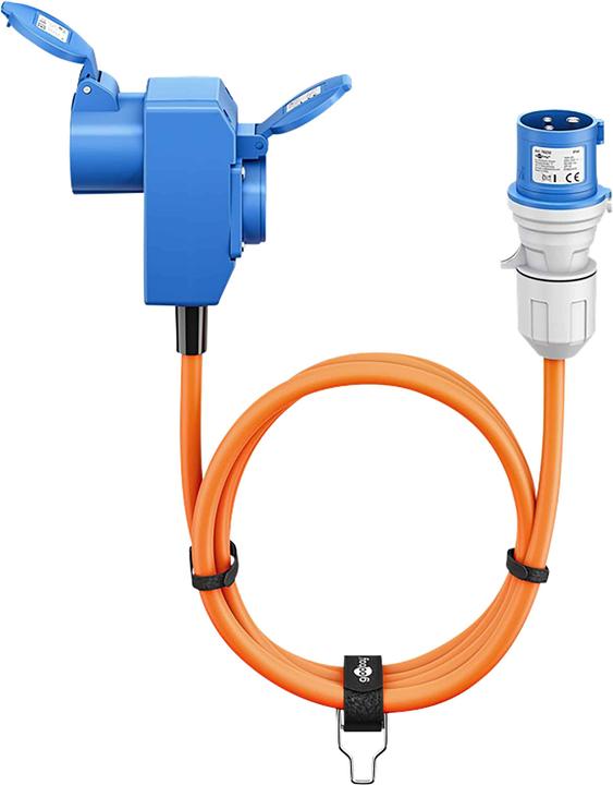 Produktbild Goobay CEE-Adapterleitung, CEE-Stecker auf 90° CEE-Kupplung und Schutzkontakt-Kupplung, 1,5 m (1.50 m, CEE)