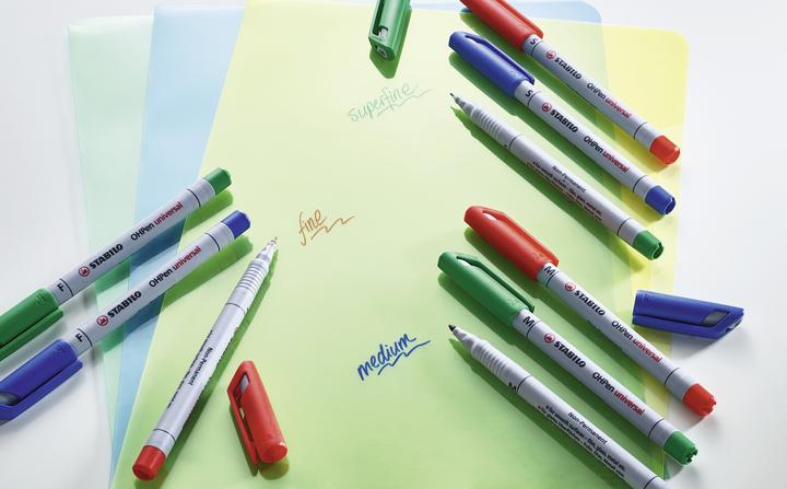 Produktbild STABILO OHPen universal Folienstift wasserlöslich (Grün, Blau, Rot, Schwarz, 1 mm, 4 x)