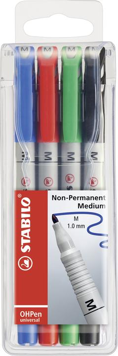 Produktbild STABILO OHPen universal Folienstift wasserlöslich (Grün, Blau, Rot, Schwarz, 1 mm, 4 x)