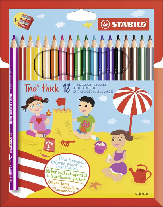 Productafbeelding STABILO Trio dik driehoekig krijt met puntenslijper (Veelkleurig, 18 x)