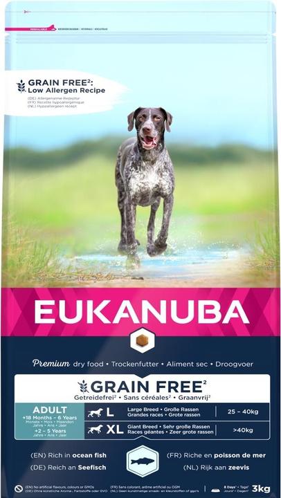 Eukanuba Grain Free Adult L/XL avec saumon (Adulte, 1 pcs, 3000 g)