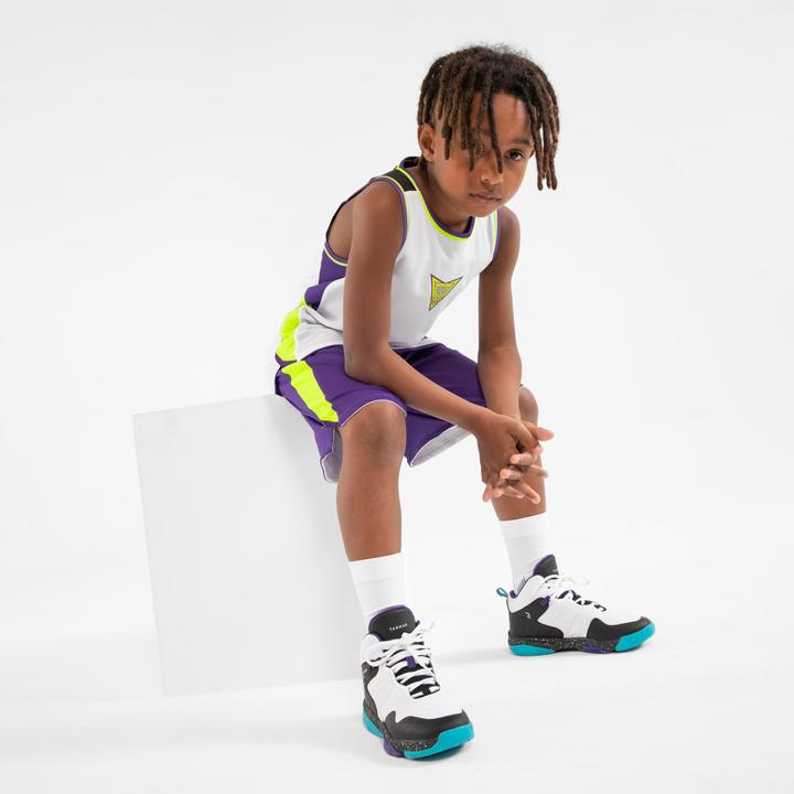 Immagine prodotto Tarmak Scarpe da basket intermedie da bambino SS500H - Bianco/Nero/Viola (34)