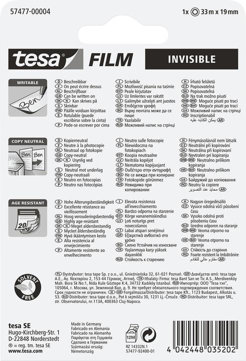 Actual product image tesa 1x tesafilm INVISIBLE, matt invisible, ageing-resistant and tear-proof (19 mm)