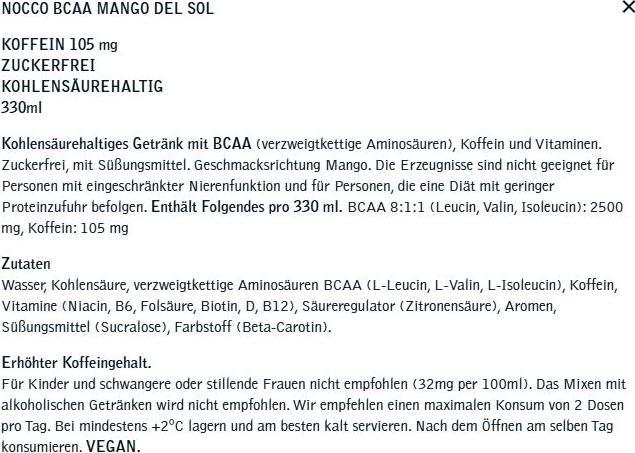 Immagine prodotto Nocco BCAA 330ml (Mango, 24 x)