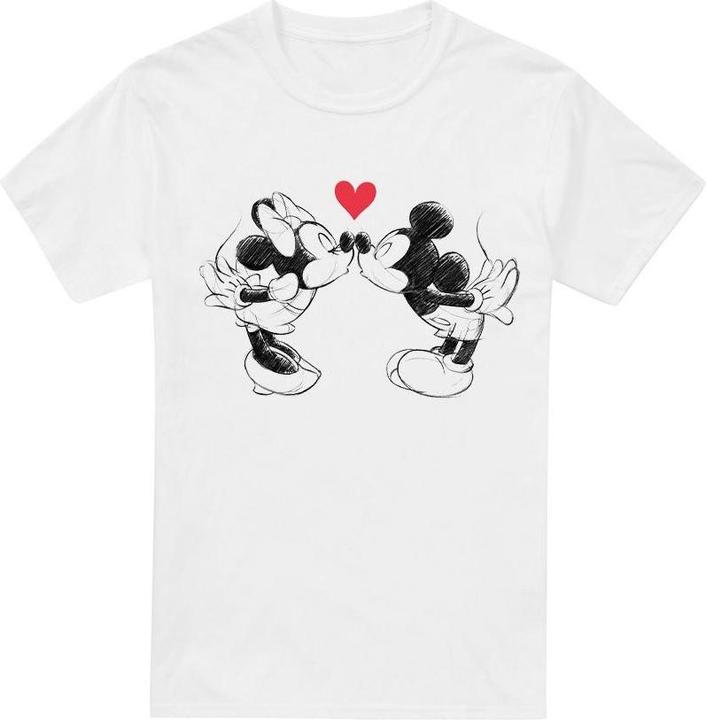 Actual product image Disney Mens Mickey & Minnie Mouse Kiss Sketch Valentine's Day T-Shirt (L)