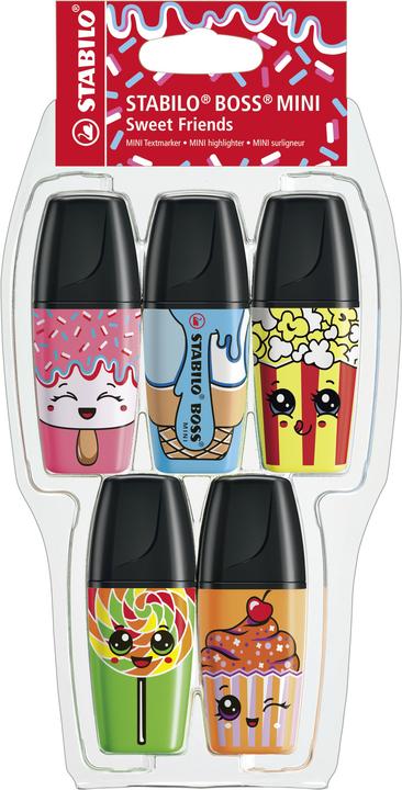 Produktbild STABILO BOSS MINI Sweet Friends Textmarker (Blau, Grün, Orange, Pink, Gelb, 5 mm)