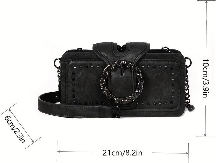 Produktbild Only-Bags.Store Mode Retro-Kupplungstasche Nieten-Motorradtasche Ketten-Umhängetasche Schwarze Handytasche