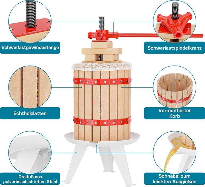 Produktbild Wiltec Obstpresse 18l mit 3x Presstuch Maischepresse Weinpresse Saftpresse