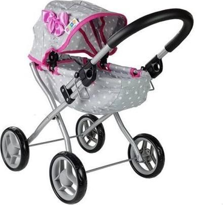 Lean Toys Alice doll's pram grey and pink with stars