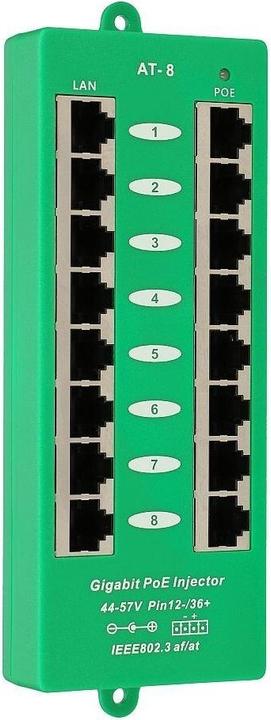 Actual product image Extralink ACTIVE POE INJECTOR 8 PORT GIGABIT 802.3AT/AF MODE A - - 8-Port Gigabit Ethernet (802.3at (PoE+), 802.3af (PoE))