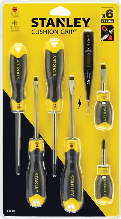 Immagine prodotto Stanley Set di cacciaviti CushionGrip 6 pezzi, con tester di tensione (Fessura croce Phillipps (PH), Viti con testa a intaglio)