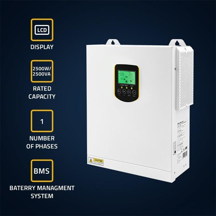Actual product image Qoltec Hybrid off-grid solar inverter 2 5 kVA | 2 5 kW | 100 A | MPPT | LCD display |