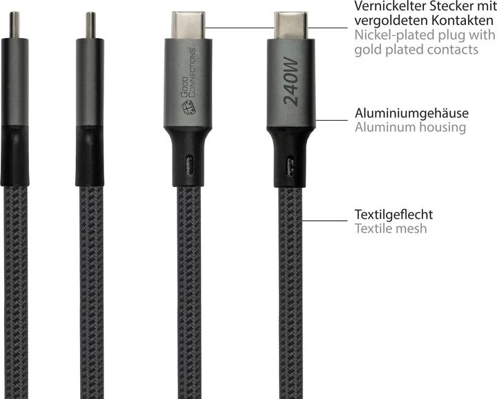 Valeurs nutritives et ingrédients Good Connections Câble USB 4.0 Gen. 3x2 40GBit/s 240W 8Ka60Hz USB-C mâle vers femelle (0.50 m, USB 4.0, 240 W)