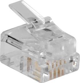 Image du produit Connecteur modulaire RJ11 (6P/4C) pour câble rond avec conducteurs torsadés. Unité : Sac 25 pcs