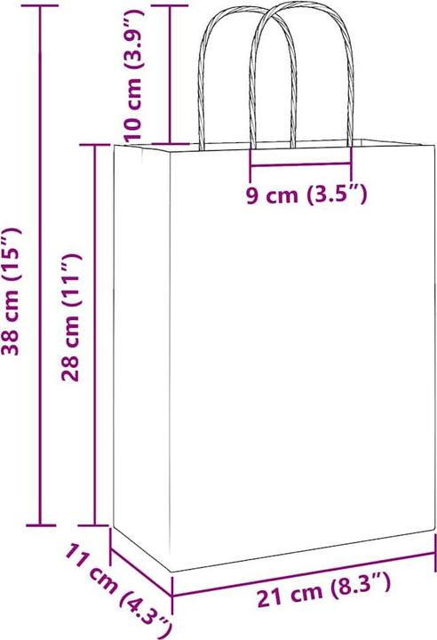 Produktbild VidaXL Kraftpapiertüten 50 Stk. mit Henkel Schwarz 22x11x28 cm Papiertüte (Geschenktüte, 50 x)