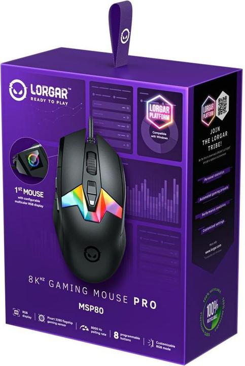Actual product image Lorgar Computer mouse MSP80, 8000 Hz Gaming Mouse Pro, Black (Cable)