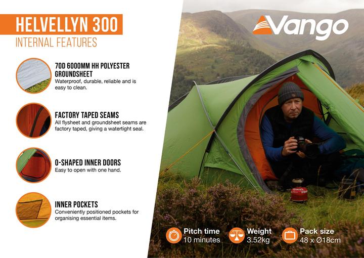 Produktbild Vango Helvellyn 300 Tent (Tunnelzelt, 3.52 kg, 3 Personen)
