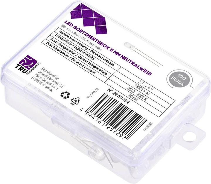 Immagine prodotto Tru Components LED cablato Bianco neutro Rotondo Chiaro 19000 mcd 30° 20 mA 2,7 V