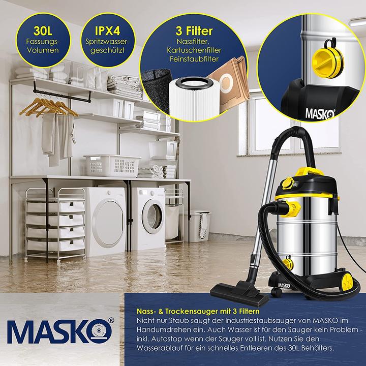 Image du produit Masko Aspirateur industriel (Aspirateur eau et poussière)