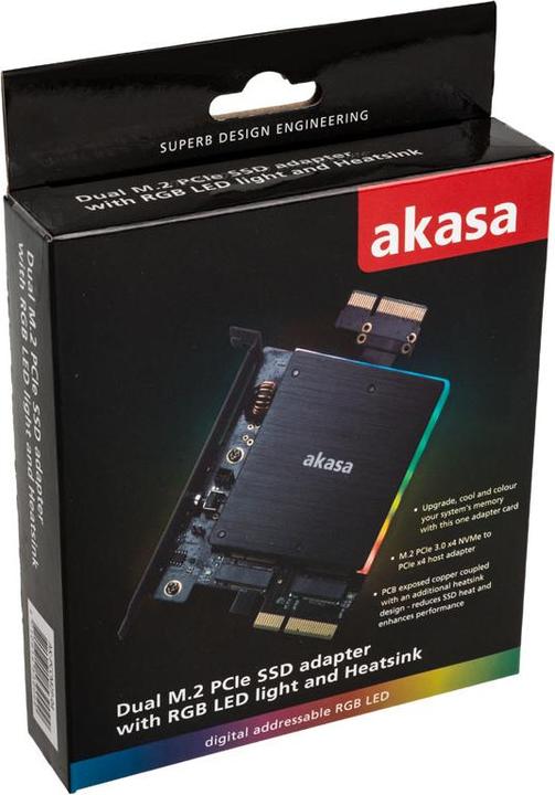 Actual product image Akasa AK-PCCM2P-04 - PCIe - M.2 - Black - Passive