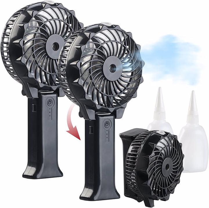 Produktbild Pearl 2er-Set klappbare 2in1-Akku-Hand- & Tisch-Ventilatoren