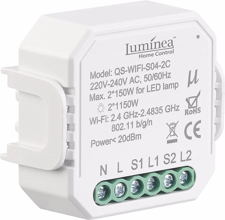 Immagine prodotto Luminea Interruttore luce WLAN a 2 canali ad incasso con controllo vocale