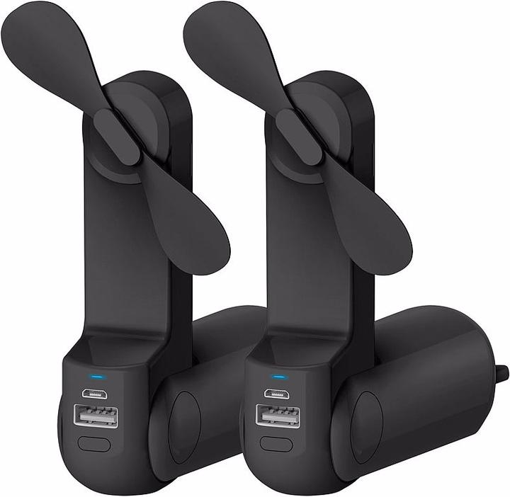 Pearl 3in1-Mini-Ventilator mit Powerbank & Taschenlampe, 2er-Set