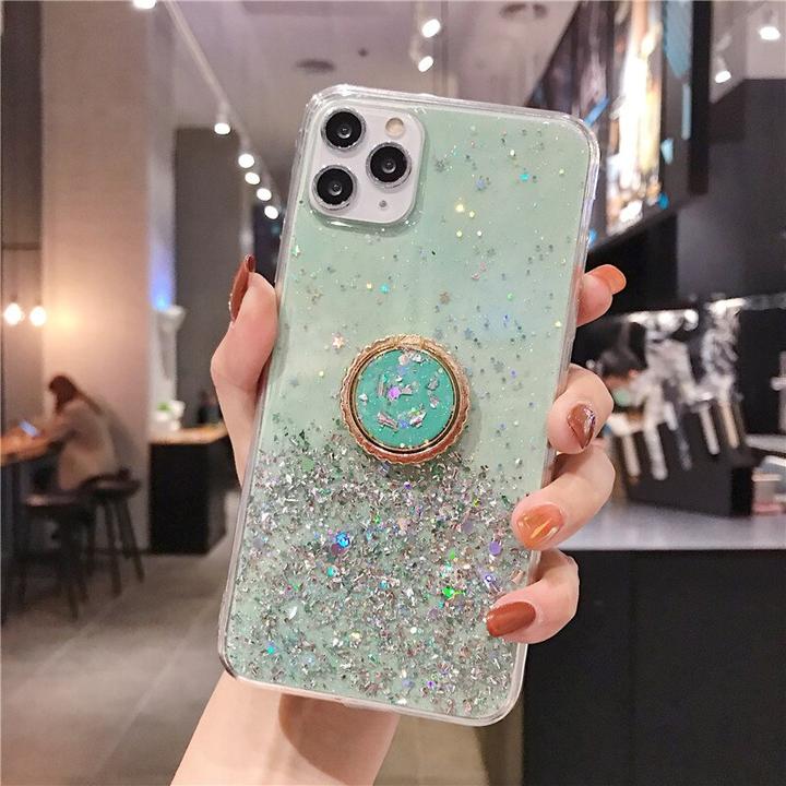 Actual product image PhoneLook Cover rubber silver sequins with ring green (Apple iPhone 11 Pro)