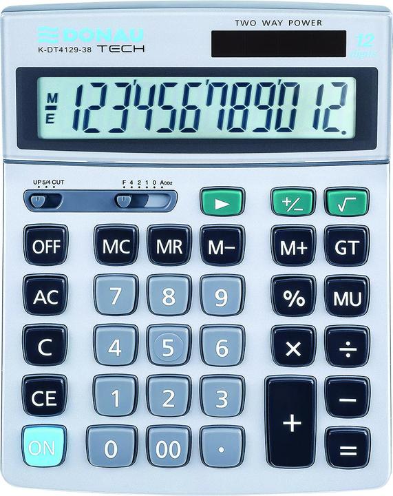 Donau Calculatrice TECH Calculatrice de bureau, affichage à 12 chiffres, graduable. 210x154x34 mm (Piles)