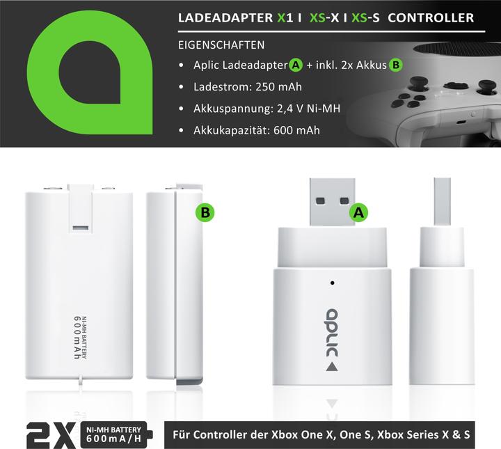 Image du produit Aplic Chargeur pour Xbox One Controller et Series Gamepad, station de charge de batterie, 2 batteries de (Xbox One S, Xbox Series S)