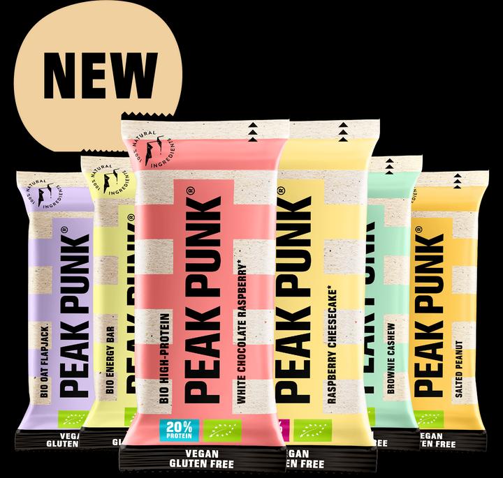 Peak Punk Bar Mix Package (Raspberry, Cheesecake, Brownie, Cashew, Salted Peanut, White Chocolate Raspberry, Blueberry Muffin, Almond, Lemon, 20 Stk., 1072 g)