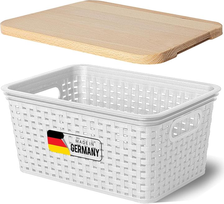 Produktbild Novaliv Aufbewahrungsbox mit Holzdeckel Klein 5L Korb Weiss in Rattan Design Lebensmittelecht Aufbewa (5 l)