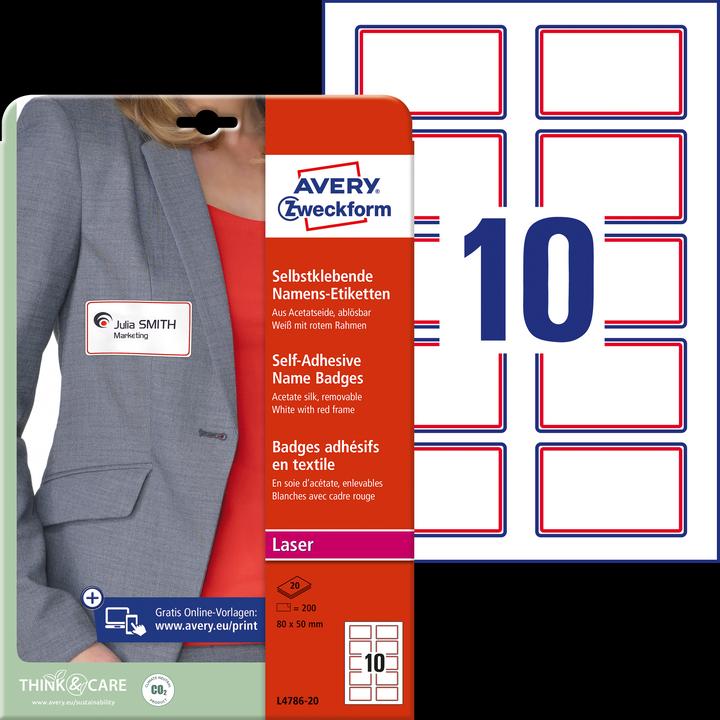 Image du produit Avery 200 Etiquettes nominatives L4786-20 blanc 80.0 x 50.0 mm