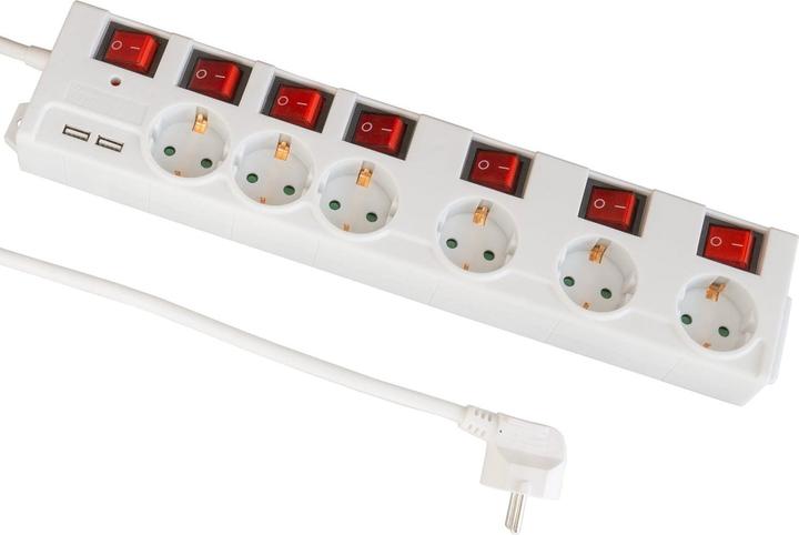 Produktbild FeinTech MD000652 6-Fach Steckdosenleiste einzeln schaltbar mit 2x USB (6 x)