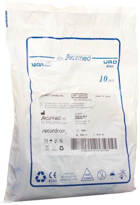 Actual product image Qualimed Urine bag 2l 90cm with zipper, 10 pieces