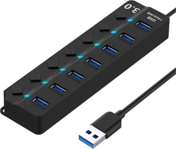 Image du produit Apfelkiste USB 3.0 Hub Adapter mit USB Port Steuerung Tastenschalter 5GB/s, 7 Ports (USB-A, 7 Ports)