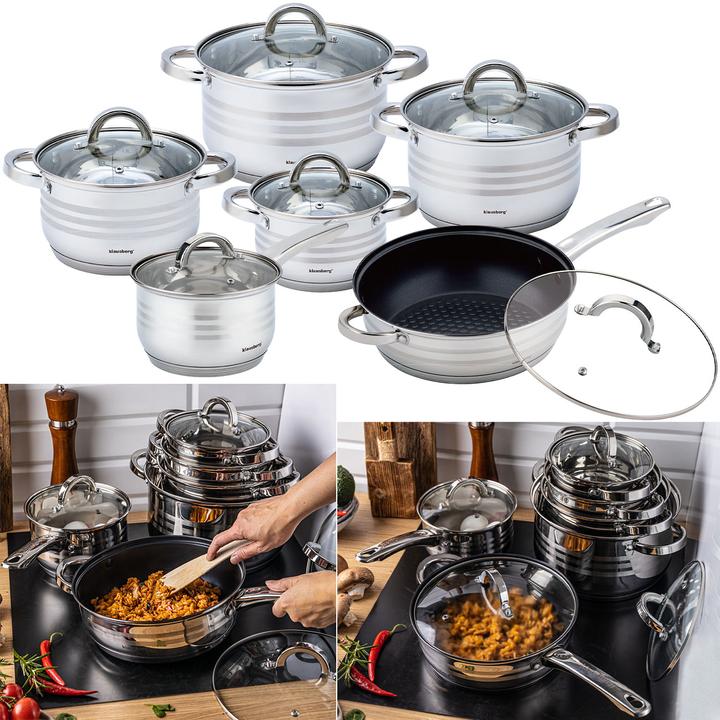 Image du produit Klausberg Set de casseroles en acier inoxydable avec couvercle en verre, 6 pièces (Casserole, Acier inoxydable)