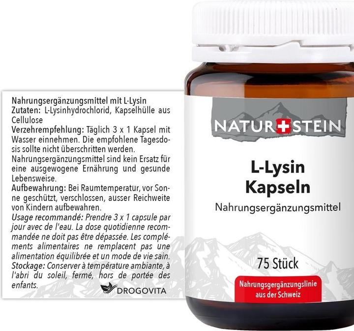 Nährwerte und Zutaten Naturstein L-Lysin Kapseln 75Stk. (75 Stück, Kapseln, 155 g)