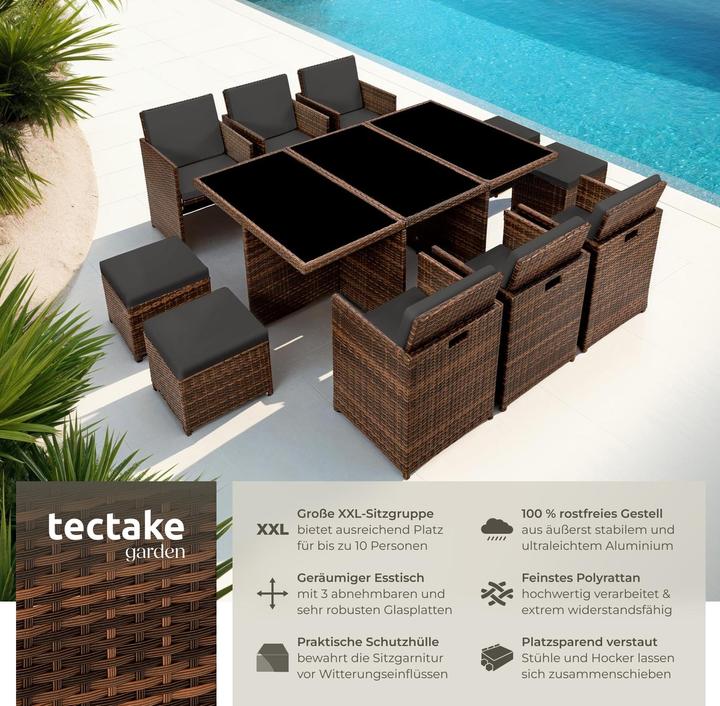 Produktbild tectake Rattan Sitzgruppe New York 6+4+1 mit Schutzhülle (178 cm)