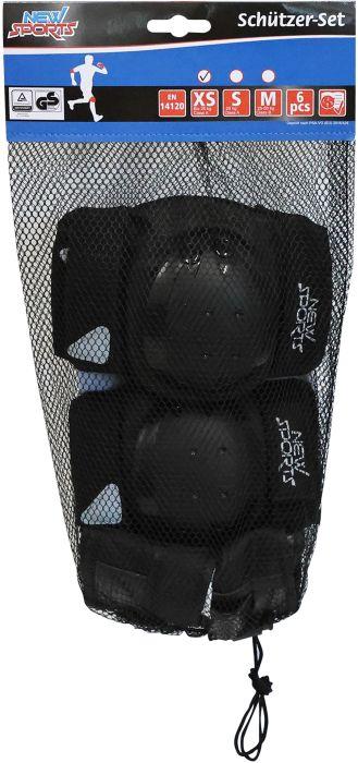 New Sports Schützer-Set schwarz, Grösse XS bis 25 kg (XS, Handgelenkschoner, Ellbogenschoner, Knieschoner, 6 Stück)