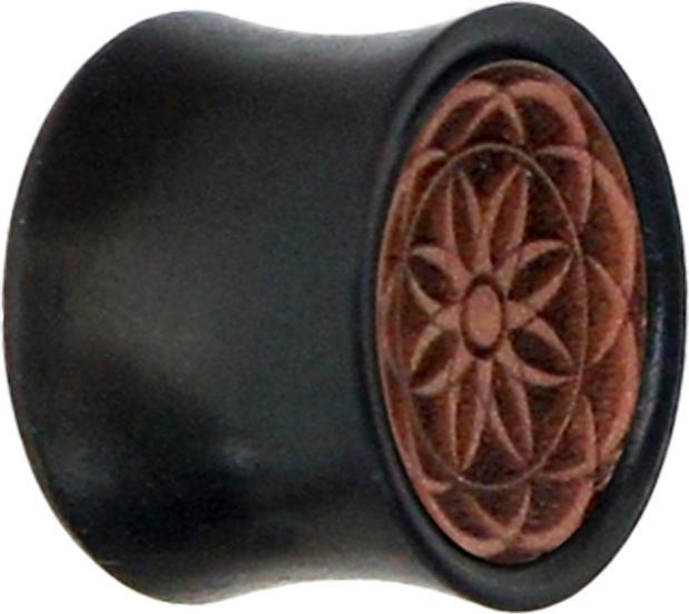 Actual product image Star Piercing Flared Plug Rosewood Flower of Life Ironwood (without brass, Organic)