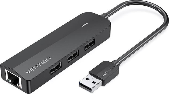 Actual product image Vention USB 2.0 3-Port Hub with Ethernet Adapter 100m CHPBB 0.15m, Black (4 Ports)