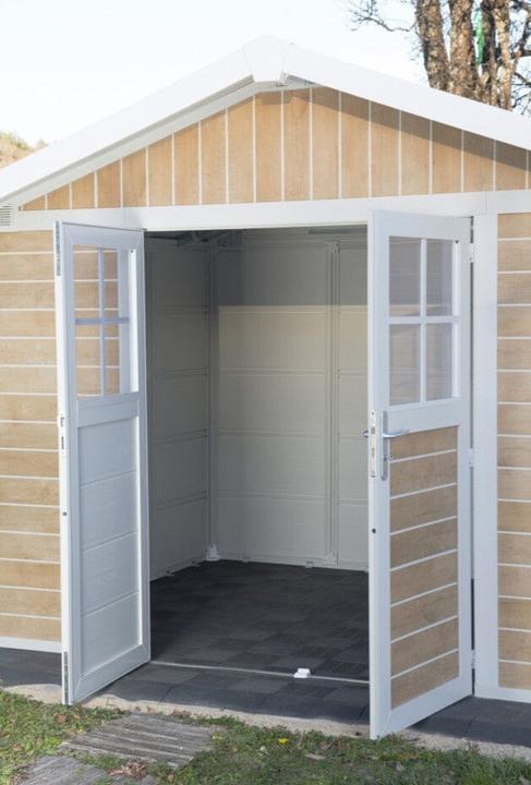 Produktbild Grosfillex Gartenhaus Lodge Deco L 315 x 239 cm grau-weiss