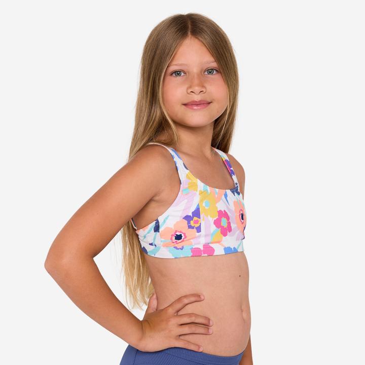 Actual product image Olaian Bikini-Oberteil Mädchen Bustier geblümt verstellbar 500 Nora weiss (14, 15, 16)