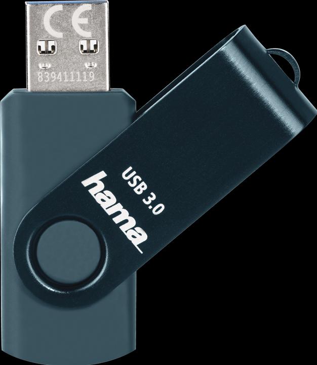 Image du produit Hama Clé USB Rotate, USB 3.0, 64GB, 70MB/s, Bleu pétrole, Emballage mince (64 Go, USB-A, USB 3.0)