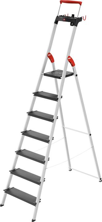 Hailo L100 TopLine, aluminium safety stepladder, 7 steps (Stile, 17 cm)