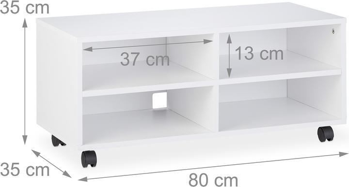 Image du produit Relaxdays Meuble TV avec 4 compartiments sur roues (80 x 35 x 35 cm)
