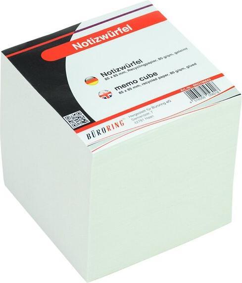 Produktbild Büroring Notizklotz, 85 x 85 mm, grau, ca. 650 Blatt, 80g/qm, Recycling Papier, geleimt